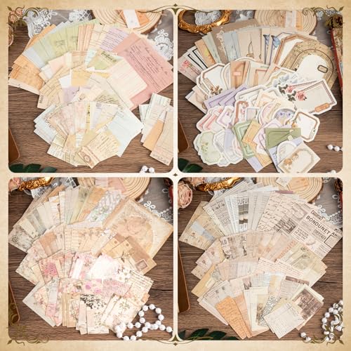 400Pcs Scrapbook Supplies Kit,4 Pack Vintage Decorative Paper Scrapbooking Supplies for Bullet Journal, Junk Journal, Planner, Collage Card Making，Retro Crafts，Aesthetic DIY Craft Embellishments - color: D