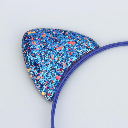 Blue Glitter Cat Ears Headband Non Shed Sparkly Cat Headband - color: Blue Glittery