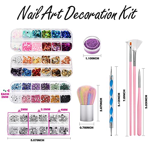 FANDAMEI Nail Art Kit, Nail Art Brushes Set, Nail Design Kit Dotting Tools, Fine Nail Glitter, Nail Decoration Butterfly Heart Glitter Sequins, Foil Flakes, Nail Rhinestones, Dust Brush - color: A-Pink