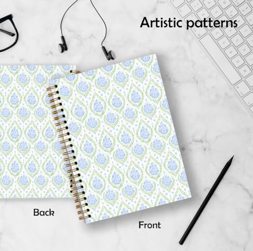 Qykwz Grandmillennial Green and Blue Floral Spiral Notebook 5.5x8.3 - color: Color_N