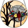 Bieye W10045 Birds & Full Moon Tiffany Style Stained Glass Panel, 16-Inch