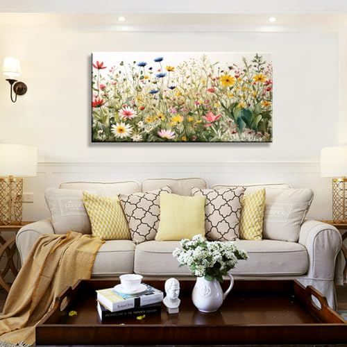 KZKU Watercolor Floral Botanical Prints Wildflower Pictures Wall Decor Colorful Plant Paintings Canvas Prints 20" x 40" Wall Art for Living Room Bedroom Office Home Decor Ready to hang - color: Multicolor wildflowers, size: 40"L x 20"W