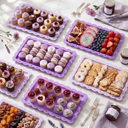 6 Pcs Purple Serving Trays Plastic Food Platters - color: Purple