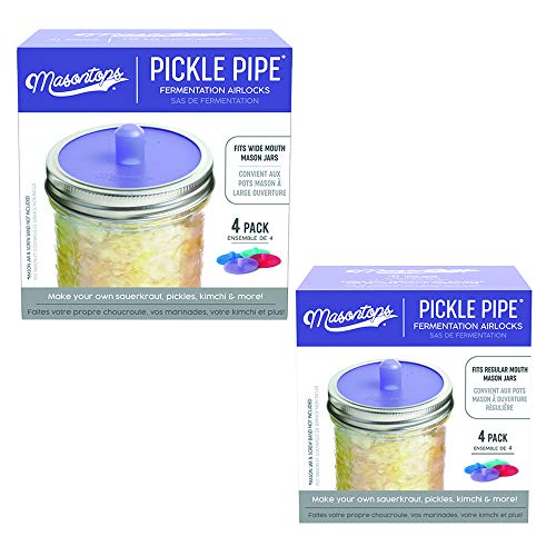 Masontops Pickle Pipes - Airlock Fermentation Lids - Wide/Small Combo Sauerkraut & Pickle Kit - Fermentation Jar Not Included - size: Wide/Small Combo 8PK
