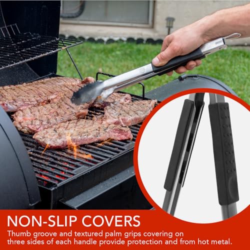 Grill Tongs 16-Inch Extra Long Heavy Duty for Grilling and Barbecue Heat Resistant Hand Grips Stainless Steel for BBQ Outdoor Kitchen and Cooking Hot Grilled Food - size: 16 Inches