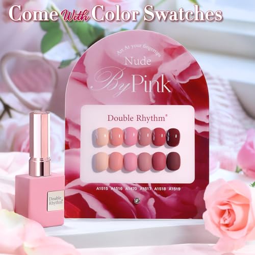 Double Rhythm 6 Pcs 15 ML Gel Polish Set Same Color Same Bottle Soak Off Gel Polish Kit Nail Art Manicure Salon DIY at Home for Women (Burgundy Red Nude Pink Purple Beige-T6-3) - color: Nude Pink