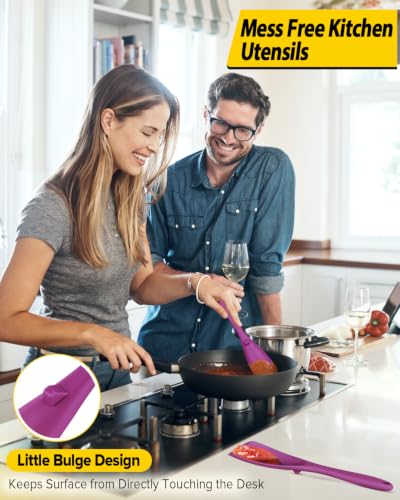 BUNDLEPRO Silicone Cooking Spoons for Nonstick Cookware, One-Piece, 2 Pack - color: Purple