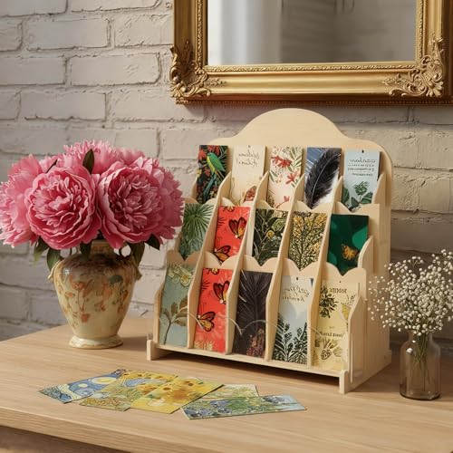 Ebrima Bookmark Display Stand, Wood Bookmark Holder Display for 2”, Adjustable Stand, 15 Compartments, Portable Versatile Holder for Vendor, Craft Fairs, Retail Store Shop, Home decor