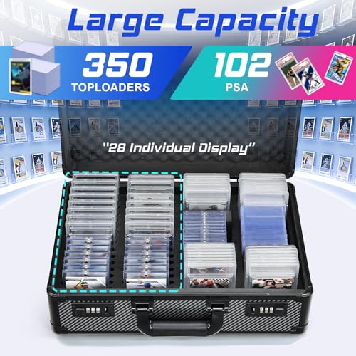 Graded Card Case with Individual Slots Storage Box, Trading Card Cases for Sports Cards with Combo Lock, Card Slab Case for Baseball Cards Storage, Graded Cards Display Box X-Large - color: Black with Slots