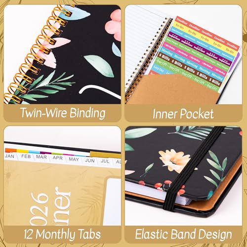 Xqumoi 2026 A4 Planner - What The Fuck Weekly and Monthly Planner Floral Writing Notebooks, Jan. 2026 - Dec. 2026, Hardcover Calendar with Tabs Stickers Back Pocket Twin-Wire Binding - color: Wildflower 2026, size: A4