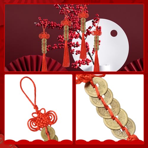 15 Strings Chinese Lucky Coins, 2024 Chinese New Year Decorations Copper Fortune Coins Red Chinese Knot Feng Shui Coins Hanging Tassels for Spring Festival Decoration