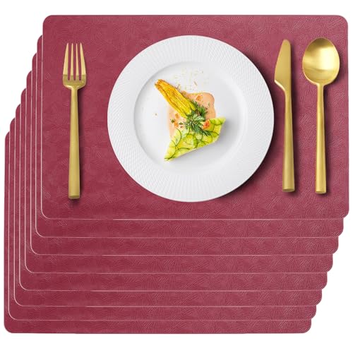 Red Plastic Placemats Set of 8, Faux Leather Waterproof Table Mats - color: Red