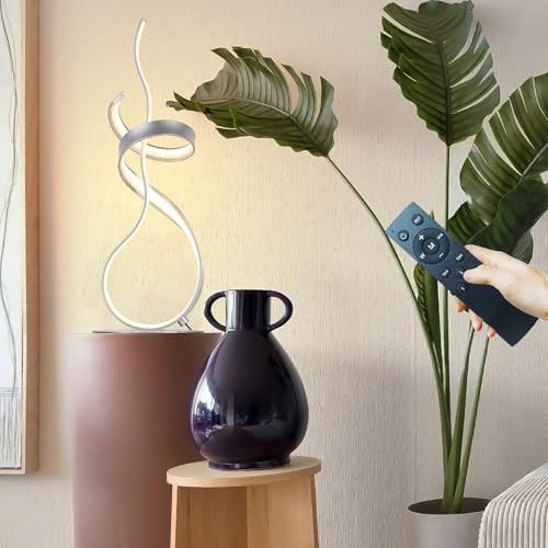 24W Modern 3Color Table Lamp with LED Spiral Design, 22“ Tall Silver Bedside Light & Nightstand Lamp, Touch Dimmable with 3 Colors & Remote Control for Bedroom, Living Room, Home Office (Silver) - color: Silver