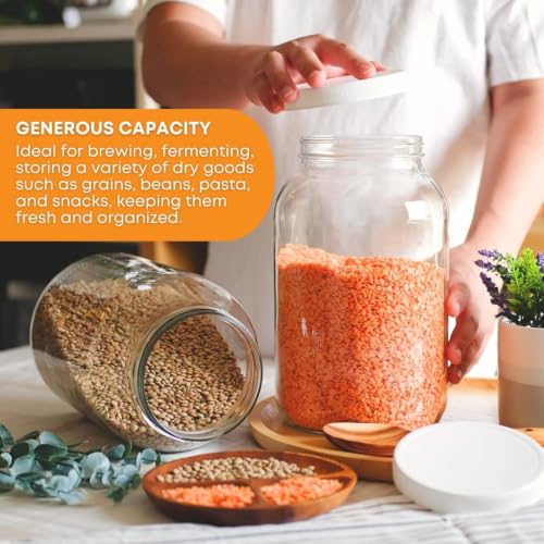 1 Gallon Glass Jar with Lid | 4-Pack Wide Mouth Set with 5 Metal Caps - size: 4 Pack