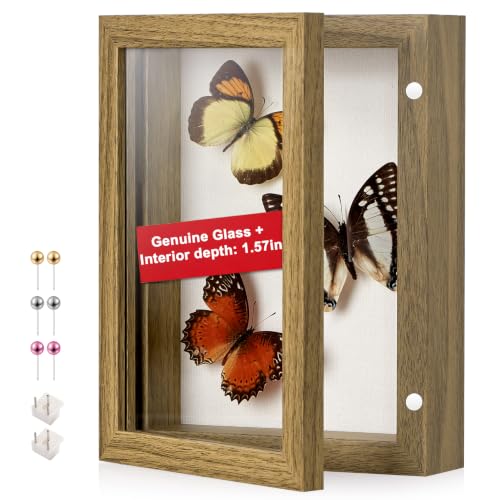 5x7 Brown Deep Shadow Box Picture Frame with HD Clear Glass - color: Brown, size: 5x7