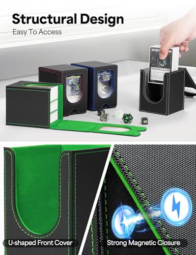 Card Deck Box for MTG Commander, fits 100+ Double-Sleeved Cards - color: A-Black&Green