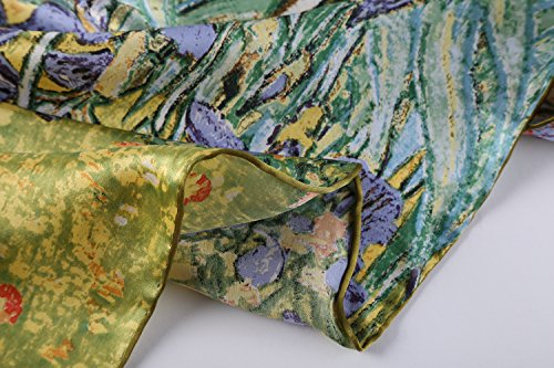 JWSilk Long Charmeuse Silk Scarf Classic Art Print - color: Blue Iris
