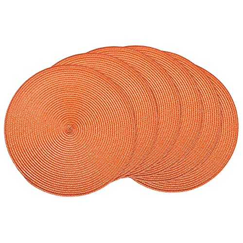 AHHFSMEI Round Placemats Set of 6 Heat Resistant Washable Non-Slip Woven Braided Table Mats for Dining Table Kitchen & Home Decor (Orange) - color: Orange, size: Set of 6