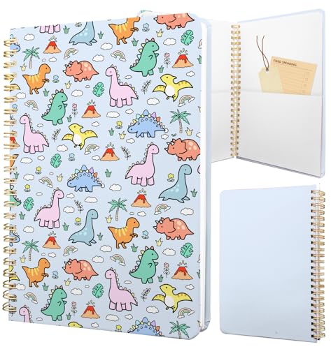 Cute Spiral Notebook Journal A5 6x9 Note Book with Pocket, Dinosaur - color: Blue Dinosaur