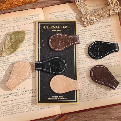 3PCS Vintage Magnetic Leather Bookmark, Leather Magnetic Bookmarks for Women, Magnetic PU Bookmarks Clip Book Accessories, Lychee Pattern - style: Lychee