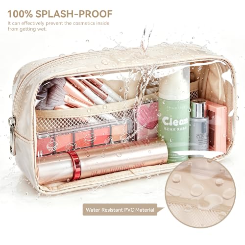WLLWOO 2pcs Clear Makeup Bag Mini Cosmetic Pouch Travel Toiletry Organizer - color: 2pcs-Beige