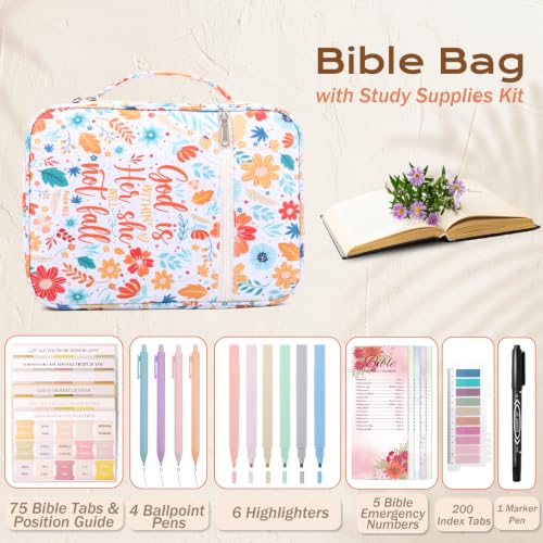 XKDOUS Bible Cover Case for Women Bible Bag Journaling Kit w/Study Supplies - color: Canvas Orange, size: Large
