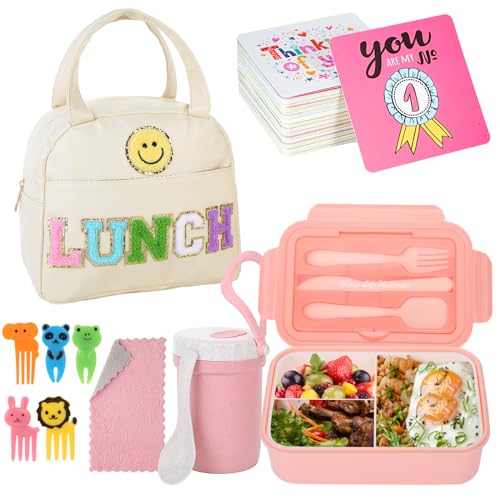 Kolewo4ever 77 Pieces Lunch Box Kit White Lunch Bag for Women White Insulated Lunch Bag 3 Layer Stackable Leakproof Lunch Box Containers with Cup,Spoon,Fork,60 Pieces Lunch Box Notes - color: White