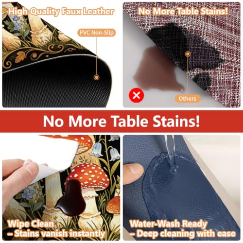Peacoblue Placemats Set of 4,Faux Leather Mushrooms & Flowers Design - style: Mushrooms with Butterflies and Flowers