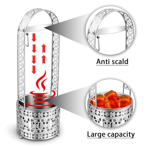 Portable Hookah Charcoal Basket with Coal Tongs,50 pre-Cut foil Sheets, 20 hygienic mouthpieces - Metal Storage Container & Holder for Shisha Accessories (Silver Basket 15.7") - size: Silver Basket 15.7"