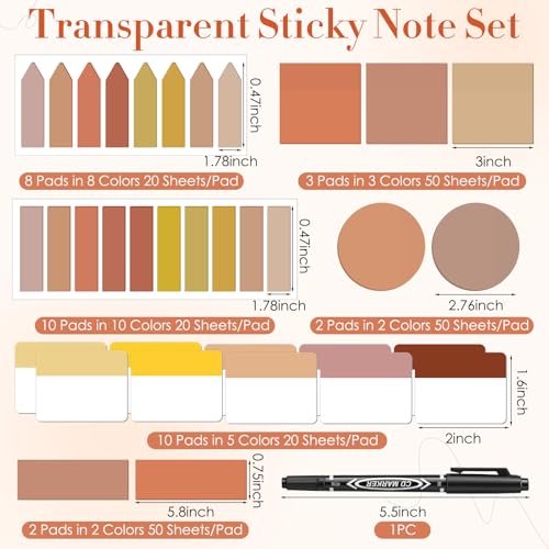 Glenmal Transparent Sticky Note Set, 910 Sheets,Brown - color: Brown