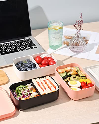 Bento Box Lunch Box Containers for Adults - Natural Bamboo Lid, Cutlery & Chopsticks, Lunch Box for Women, Microwave Safe, Dishwasher Safe, Bpa Free, Leakproof, Men - color: Black