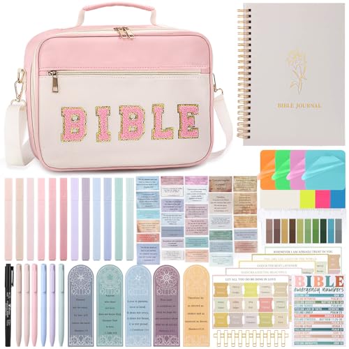 Flasoo All-in-One Bible Journaling Kit, Bible Study Supplies Include Bible Cover Case, Journal Notebook, Highlighters, Pens, Bible Verse Stickers, Tabs, Bookmarks for Christian Gift for Women