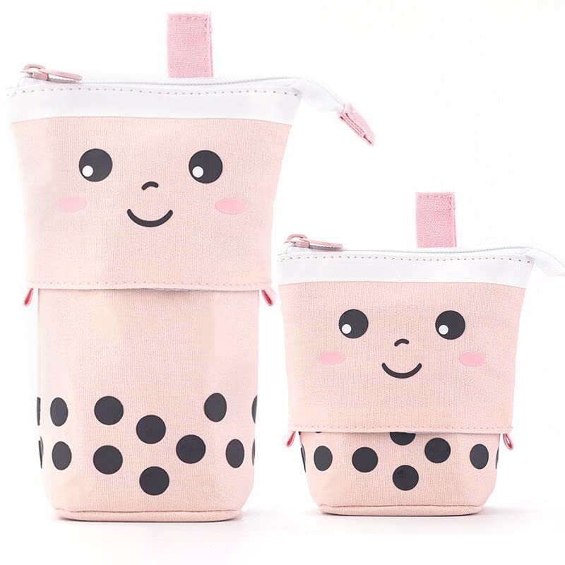 Telescopic Pencil Bag Pen Holder Pop Up Stationery Case, Stand-up Retractable Transformer Bag Standing Organizer, Great for Christmas Holiday New Year Office Bag - color: Peach