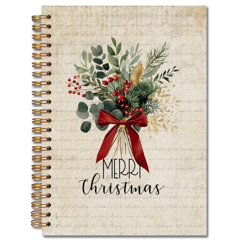 JINYO Vintage Christmas Eucalyptus Notebook, Coquette Red Bow Berries Botanical Bouquet Journal, Retro Xmas Plant Journal for Women, Merry Christmas Spiral Notebook 5.5x8.3 Inch - color: white Christmas Notebook-s