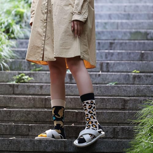 2 Pairs Cartoon Animal Crew Socks Fun Cotton Mid Calf Socks for Women - color: Leopard