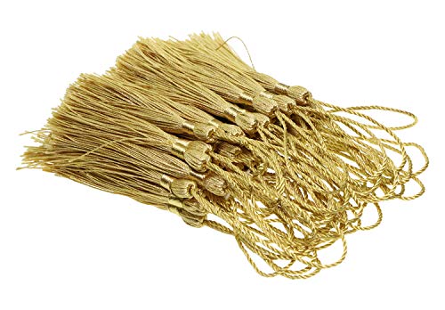 Tupalizy Mini Silky Handmade Soft Flossy Bookmark Tassels with Cord Loop for Keychain Earring Jewelry Making, Souvenir, Graduation, Clothing Sewing, Gift Tag DIY Craft Projects, 100PCS (Light Gold)