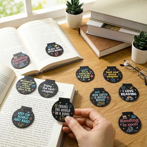 AmazingSpark 50 Pcs Magnetic Bookmarks for Reading, Chalk Drawing - style: Chalk Drawing