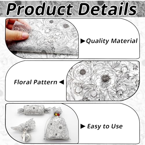 Benvo Floral Tissue Paper 20x29 Inch - 20 Sheets Decoupage Craft Paper for Gift Wrapping, Flower DIY Art Projects, Spring Wedding, Birthday & Baby Shower Decorations(Style O) - color: Black and White Flower Print