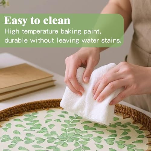 13.8" Round Mother of Pearl Inlay Green Willow Decor Rattan Serving Tray - color: Green Willow