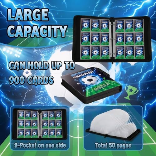 Card Binder 9 Pocket, Soccer, 900 Cards, PU Leather - color: Soccer