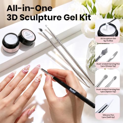 Beetles 3D Gel Nail Art,White 3D Sculpting Gel for Nail Art & Sculpting Pen - color: C-White-4