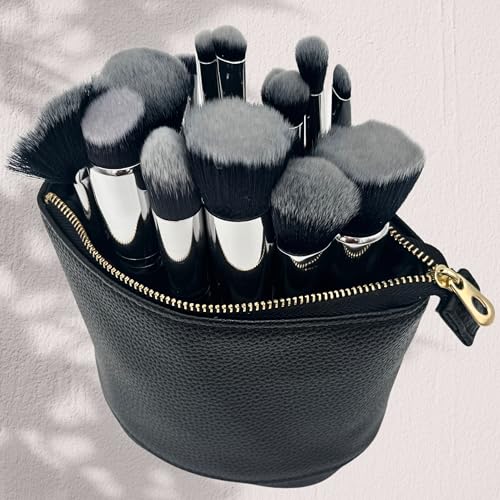 JAZD Convertible Travel Makeup Brush Bag, Stand-Up Brush Holder Pouch For Easy Access, Cosmetic Case Organizer (BLACK) - color: BLACK