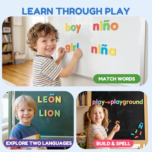JoyCat 260 Pcs English and Spanish Magnetic Letters Kit with Board