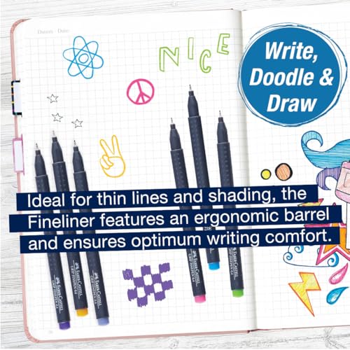 Faber-Castell Essential Note Taking Supplies - Studying Essentials Set with 6 Fineliner Journal Pens, College School Supplies, Stationary and Planner Accessories