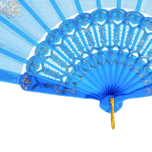 QIRMIZI 10 Pack Folding Handheld Fans,Silk Spanish Fan, Perfect for Weddings, Parties, and Dancing,Light Blue - color: Light Blue, size: 10 PACK
