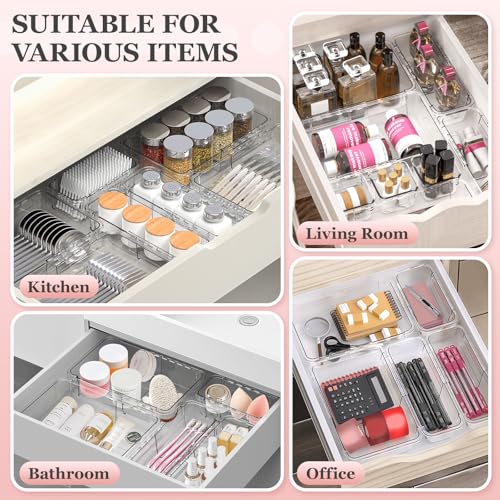 DILIBRA 12 Pcs Clear Extendable Drawer Organizer, Adjustable Drawer Storage - size: 4Pcs Large + 8Pcs Medium