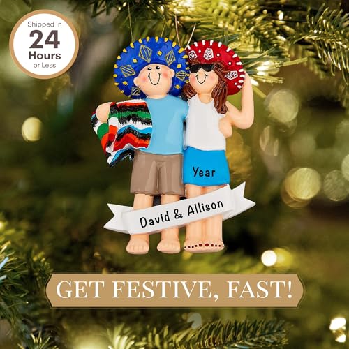 Personalized Mexico Ornament 2026 for Honeymooners, Vacation Souvenir - color: White & Blue Mexico