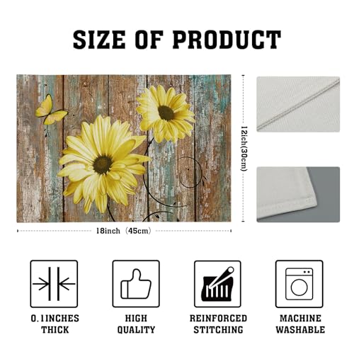 Giwawa Rustic Daisy Placemats Set of 4- Yellow Sunflowers Vintage Wood Board Linen Place Mat- Farmhouse Wooden Floral Non Slip Heat Resistant Table Mats for Kitchen Dining Cabin Lodge Decor - color: Daisy Yellow