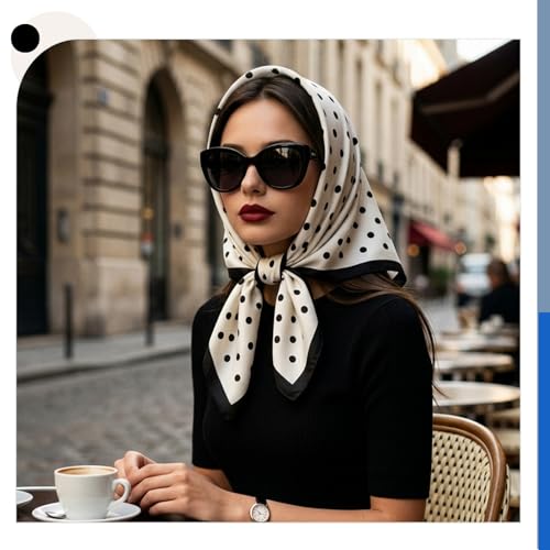 Seawhisper Premium Printed Satin Silk-Like Neck Scarf for Women Square 26" - color: White