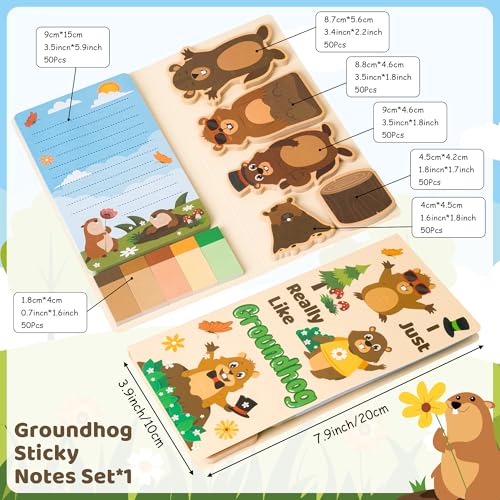 Xqumoi I Just Really Like Groundhog Sticky Notes Set - Cute Animal Self-Stick Note Pads Divider Tabs Bundle Writing Memo Pad Page Marker Back to School Office Supplies Groundhog Day Party Favor Gift - color: 1pack-groundhog